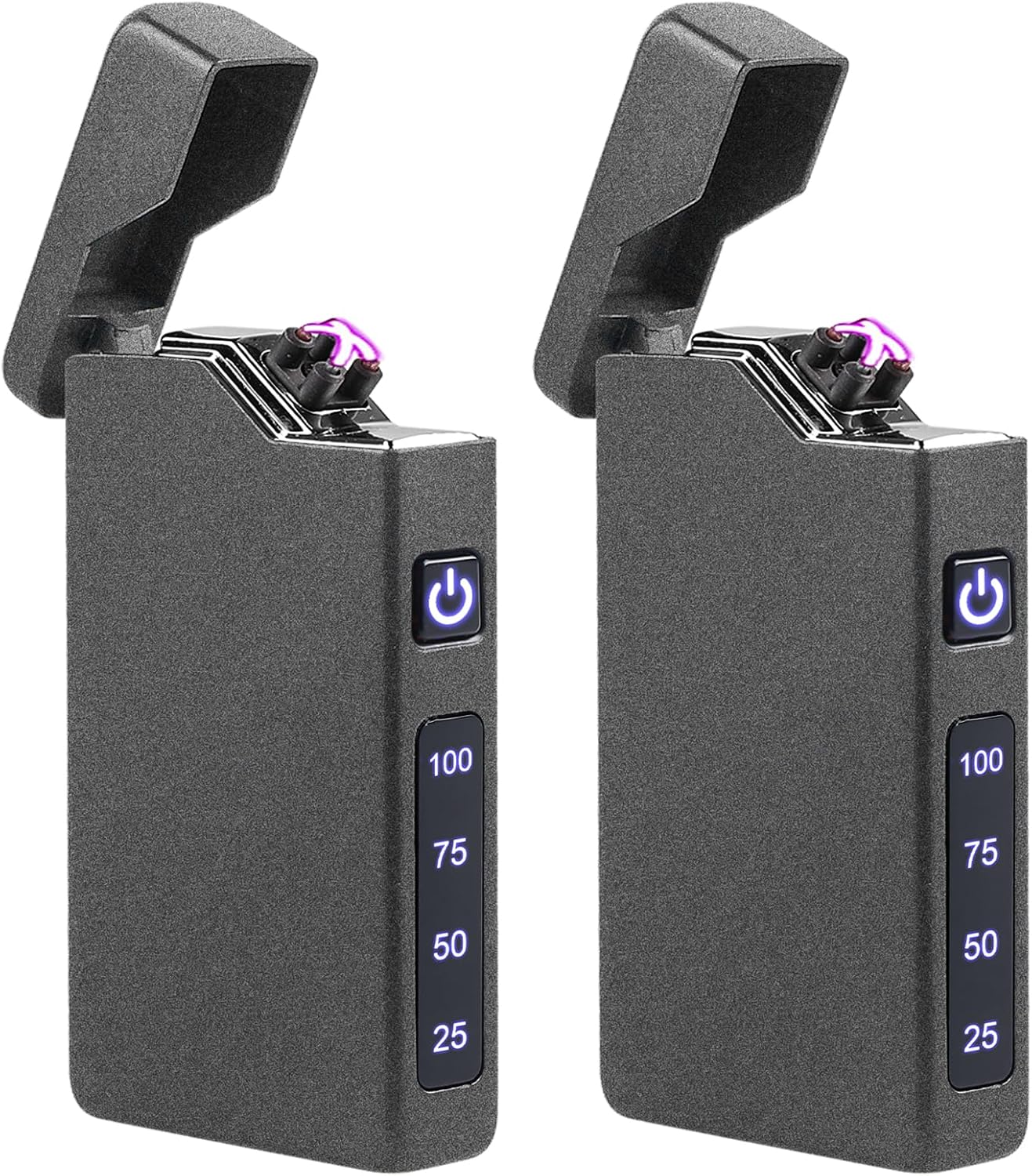 2 Stück Feuerzeug Elektrisch Lichtbogen Feuerzeug USB Aufladbar Feuerzeugs Aufladbar Tragbares Feuerzeugs mit Batterieanzeige Geschenk für Männer Frauen mit Geschenkbox (Schwarz)