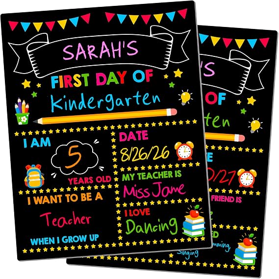 First & Last Day of School Board, Double Sided Reusable Photo Sharing Prop | 14 x 11 IN First Day of School Chalkboard, Reusable School Signs, Blank Writing Board for Learning Memories