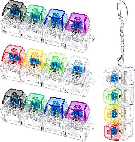 4 PCS Keyboard Fidget Toy, Keyboard Fidget Keychain 4-in-1 Keyboard Decompression Button Finger Clicker Toys, Button Stress Relief Fidget Gifts (Transparent Colorful)