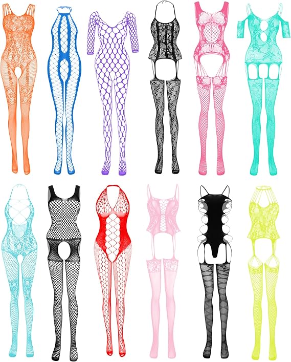 JDiction Womens Lingerie BabyDoll Fishnet Bodysuit Sexy Nightwear(12 Pack)