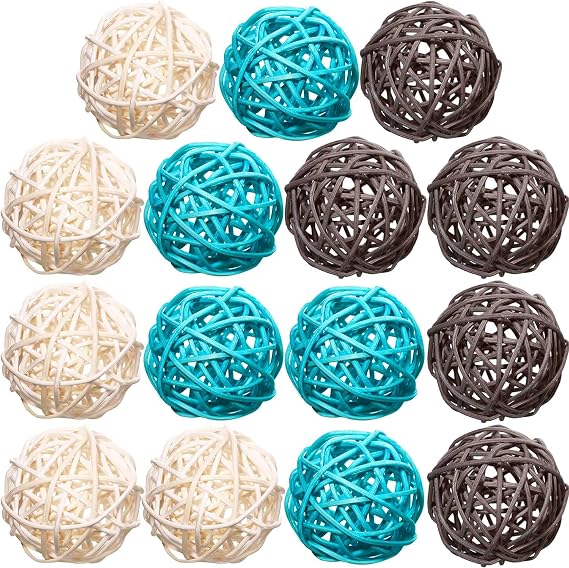Yaomiao 15 Pcs Rattan Balls Vase Filler Teal Decorative Orbs, 1.8"