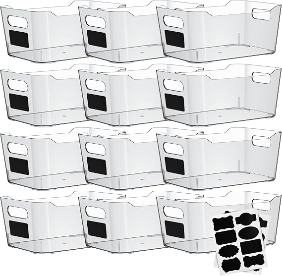 ShelfShaper Clear Plastic Storage Bins with Labels and Marker, Perfect for Kitchen Organization or Pantry Organization and Storage, Medium Fridge Organizer and Cabinet Organizers Storage Bins