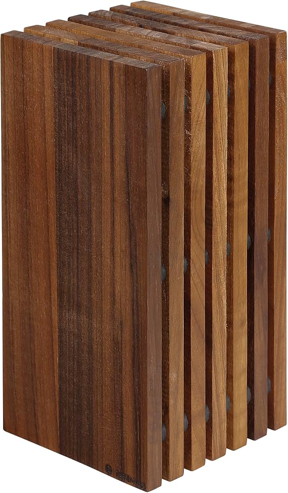 Zassenhaus Walnut Slotted Knife Block For 12 Knife Storage - 5.4" x 5.4" x 10.8"H - Walnut Wooden Knife Block - Knife Storage Block