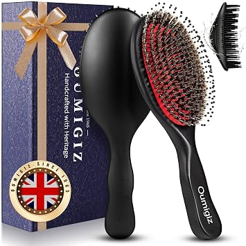 Boar Bristle Hair Brush Since 1965 British Craftsmanship, Handmade Natural Wood Slick Back Hairbrush, Gentle Detangling Smoothing Women Men Kids Curly Thick, Fine Hair