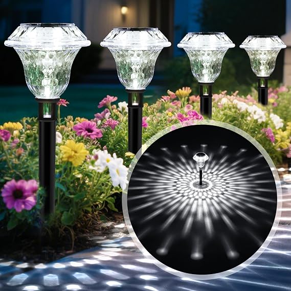 Solar Lights Outdoor Waterproof， 6 Pack LED Solar Pathway Lights for Outside Auto On/Off, Garden Decorative for Walikway, Driveway, Yard, Landscape, Lawn(Cold White)