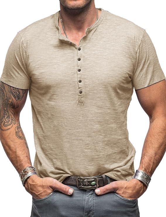 AUBIG Mens Short Sleeve Shirts Cotton Basic Tops Summer Round Neck Lightweight T Shirts Casual Fashion Tee