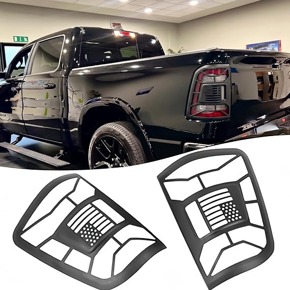 NARPES-Tail Light Lamp Protective Guards Decoration for Dodge RAM 1500 2019-2023 Exterior Accessories Taillight Shell Frame Shield ABS Material Black RAM 1500 Limited Laramie Rebel Long Horn