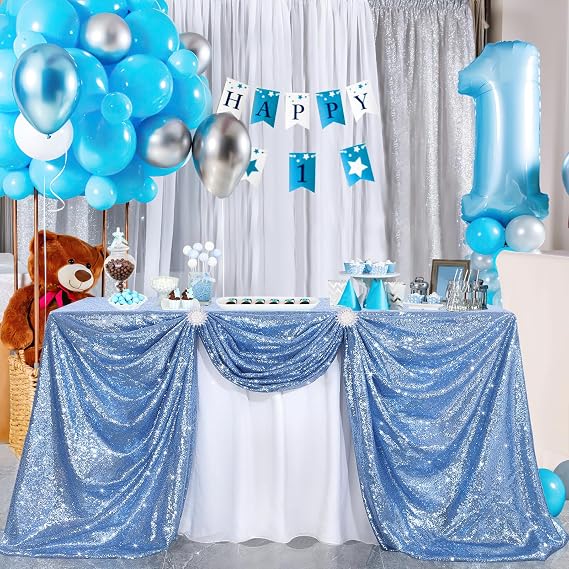 Sequin Tablecloth Shimmery Tablecloth Tabletops for Tables Baby Blue Decor | Shimmer Table Fabric for Wedding Christmas Birthday Decoration 50x50 Inch