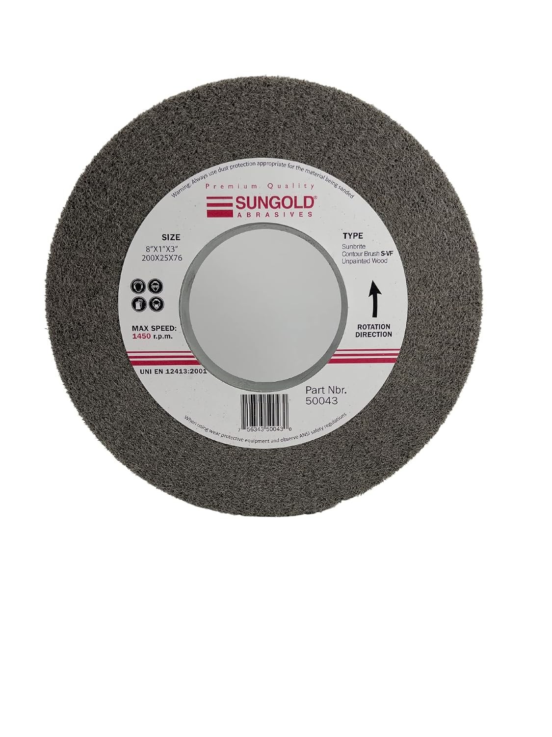 Sungold Abrasives 50043 Sunbrite Countour Brush Silicon Carbide S-VFF 8" Diameter x 1" Thick x 3" Hole, 1 Wheel