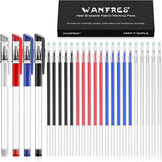 heat erasable pens for fabric sewing and quilting, fabric markers for sewing, embroidery fabric pen, disappearing ink pen for fabric, sewing supplies. heat erasable fabric marking pens.