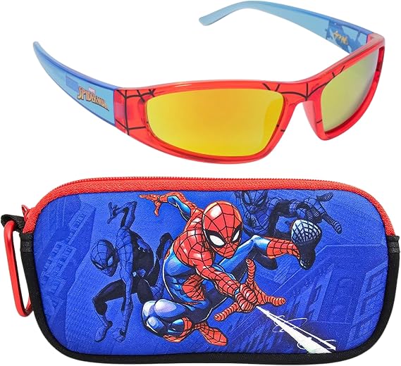 Arkaid Spider-Man Sunglasses with Case | Official Marvel Accessory Set | Safe UV 400 Lenses with Zip Protective Case for Kids