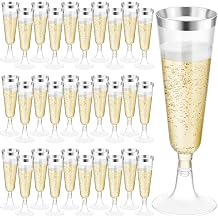 Ruisita 120 Pack 5 Ounces Plastic Champagne Flutes Disposable Plastic Champagne Glasses for Parties Clear Toasting Flutes Cocktail Cups for Wedding, Anniversary, Birthday (Silver)