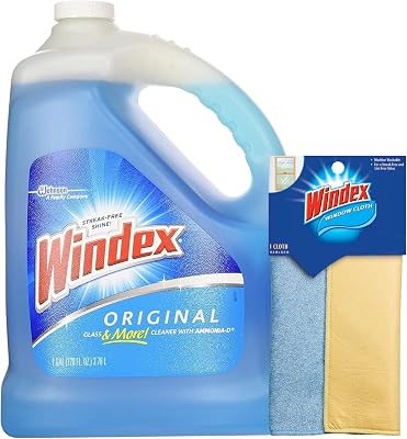 Windex 1 Gallon Refill, Glass Cleaner Refill 1 Gallon Original - With 1 Microfiber Cloth