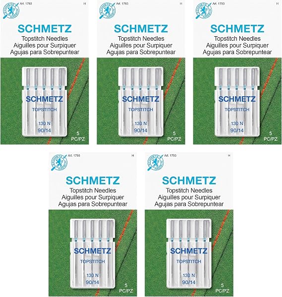 SCHMETZ Topstitch Sewing Machine Needles - Quilting & Topstitching Supplies, Size 90/14, 5-Needle Cards, Pack of 5