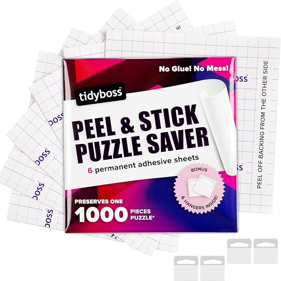 6 Pack Jigsaw Puzzle Saver Sheets | Puzzle Keeper Preserves 1,000 Piece Puzzles up to 24" x 30" Inches | Puzzle Glue and Frame | Puzzle Accessories - Also Come with 4 Adhesive Wall Hangers