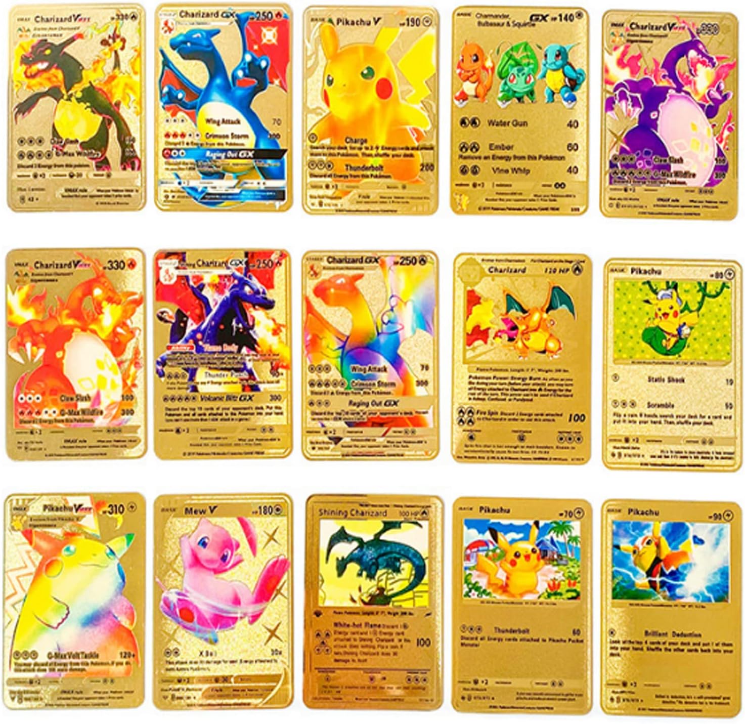 55PCS Metal Gold Plated Card - Ultra Rare Collection Cards with CharizardRainbow Golden Vmax DX GX, Best Gift for Collectors, Kids