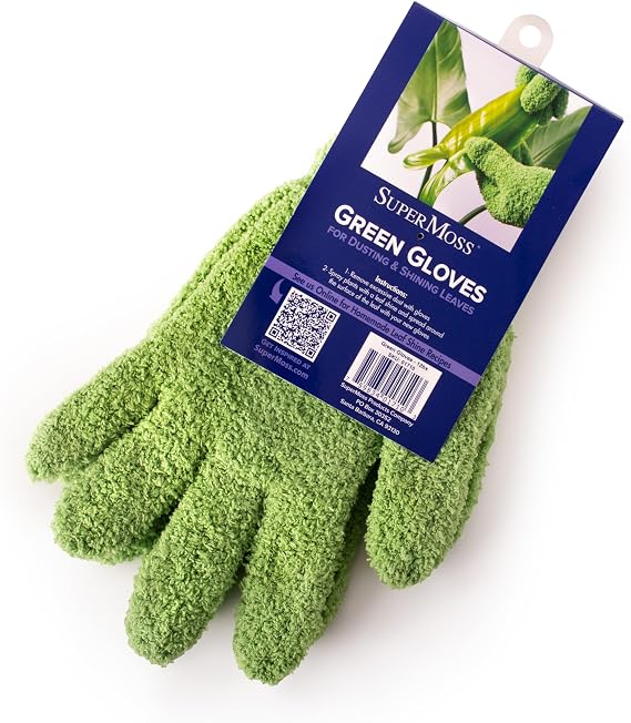 SuperMoss (01710) Microfiber Dusting Gloves for Plants Gentle Leaf Shine & Cleaner for Houseplants, Reusable Indoor Plant Care Accessories, Durable and Washable Dusting Mitts, Universal Fit, Green