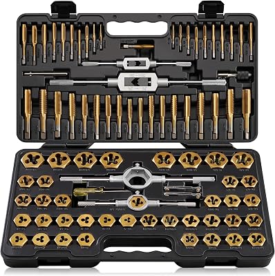 Kolvoii 86-Piece Tap and Die Set, SAE & Metric #4–58 & M3–M16, Titanium-Coated Heavy-Duty GCr15 Steel Rethreading Tool Kit for Cutting, Creating & Rethreading Internal & External Threads