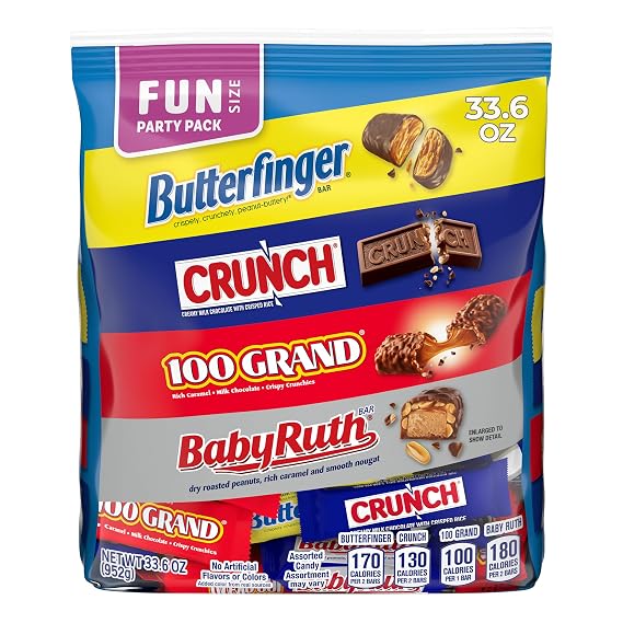 Butterfinger, Crunch, Baby Ruth, and 100 Grand, Assorted Fun Size Chocolate-y Treats, 55 Count Party Pack, 33.6 oz
