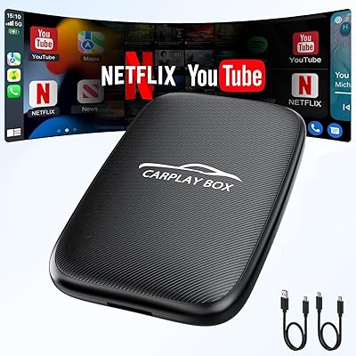 3 in 1 Wireless CarPlay Adapter 2025 Upgraded,Wireless CarPlay & Android Auto Adapter Built in Netflix YouTube Support TF Card, Factory Car Play Video Box for Cars from 2016 and iOS 10, Plug and Play