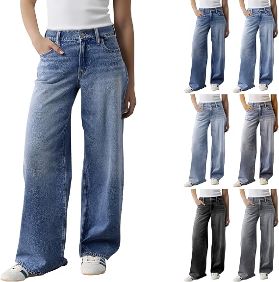 Women Baggy Jeans Low Rise Wide Leg Jeans Trendy Stretchy Straight Leg Boyfriend Jean Loose Casual Denim Pants