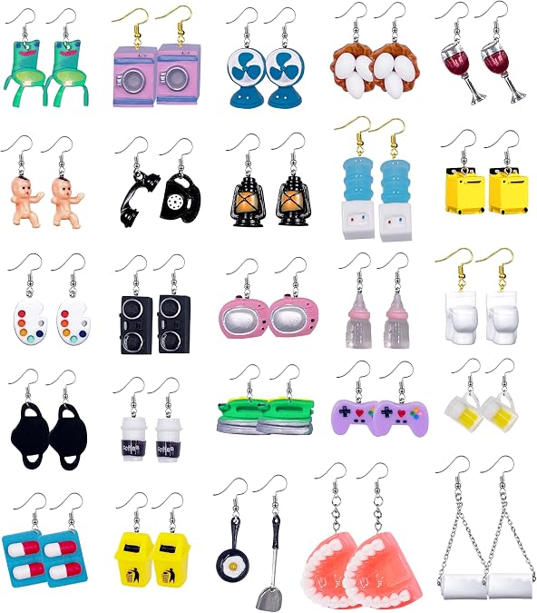 GIFIKOI 30-40 Pairs Weird Cute Funny Earrings Gummy Bear Duck Mushroom Fruit Flowers Drop Dangle Earrings for Women Aesthetic Earrings Food Animal Earrings Bulk