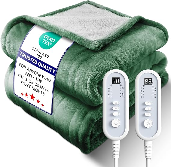 Electric Heated Blanket King, UltraCozy Premium Flannel & Sherpa, Even Heat Distribution & Stable Temp, 110H AutoOff, 8 Temps (86125.6F), Overheat Protection, Ideal Gifts for Grandma
