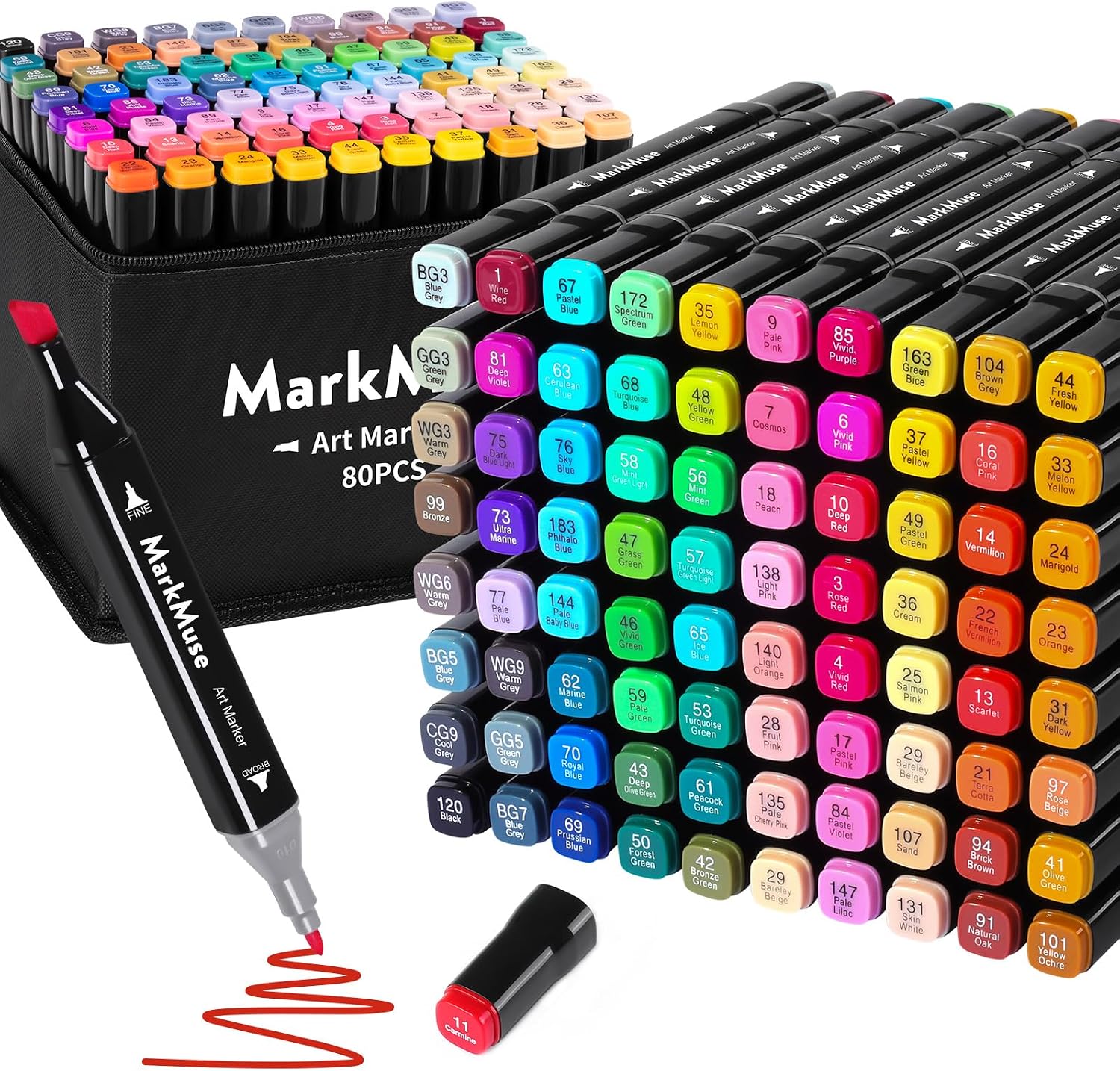 MarkMuse 80  2 Alcohol Pens Set Chisel & Fine Double Marker Pens Felt Pens 2 Seconds Quick Drying Alcohol Marker with Anti-Seepage Spacers for Painting Design Manga