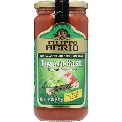 Filippo Berio Pasta Sauce, Basil Sauce, 24 Ounce Glass Jar, No Sugar Added, Vegan, Gluten Free, Lactose Free, Non-GMO