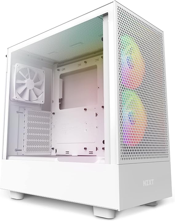 NZXT H5 Flow RGB Compact ATX Mid-Tower PC Gaming Case High Airflow Perforated Front Panel Tempered Glass Side Panel Cable Management 2 x F140 RGB Core Fans 280mm Radiator Support White