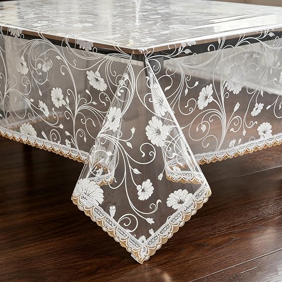 Pioggia Clear Tablecloth with Printing Vinyl Table Cloth Waterproof Oil-Proof Stain Resistant Plastic Table Cover Protector (Pattern C, 54x54 Inch)