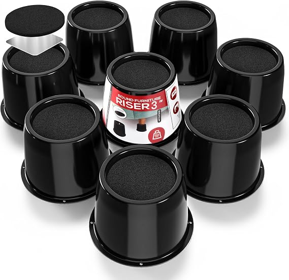 Utopia Bedding 3 Inch Bed Risers 8 Pack, Round Heavy Duty, Black