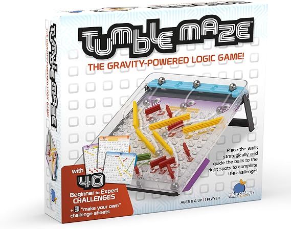 Logic Puzzle Game, Award Winning, Solo-Play Brain Teaser, for Kids Teens Adults Family Game Nights, 40 Fun Puzzles to Solve, Ages 8+, Tumble Maze by Blue Orange Games