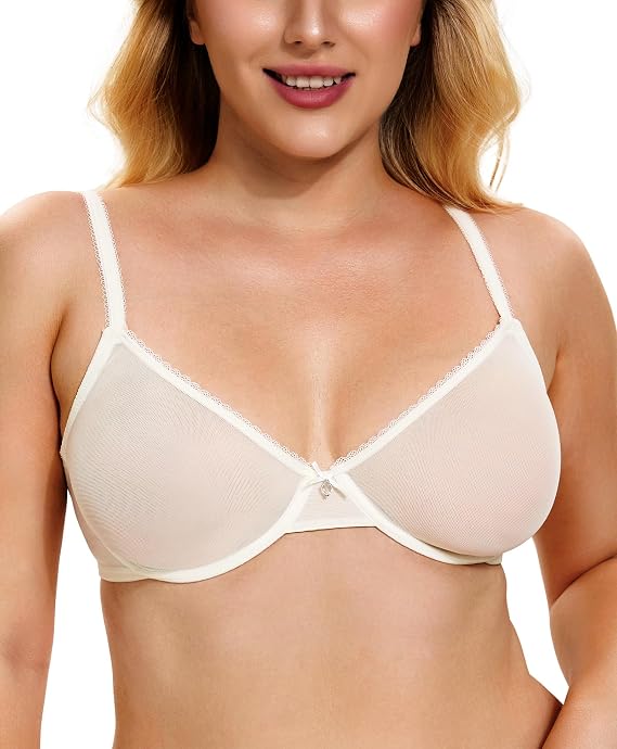 Women's Sexy Sheer Lace Underwire Bra Non-Padded | See Through, Mesh, Unlined, Underwire Support, Plus Size, Breathable, Offer Natural Shape, Demi Cup