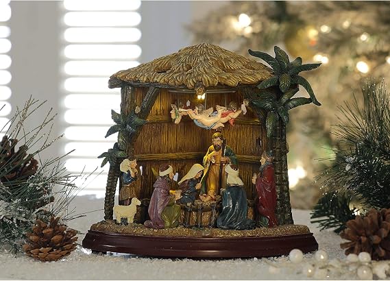 Icy Giftware Set of 2 Brown and Beige Birth of Christ Christmas LED Lighted Nativity Set Decor 8.75"