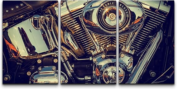 wall26 Canvas Print Wall Art Set Close Up of Chrome Motorcycle Engine Transportation Vehicle Photography Realism Chic Scenic Colorful Multicolor Ultra for Living Room, Bedroom, Office - 16"x24"x3