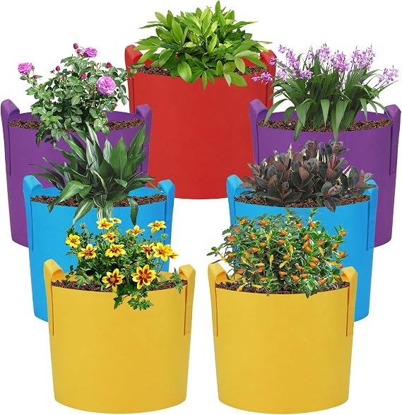 LITLANDSTAR 7-Pack 10 Gallon Colorful Grow Bags, Thickened Nonwoven Plant Fabric Pots with Handles, Heavy Duty Garden Planting Bag for Vegetable, Herbs & Flowers, Come with 4 Colors
