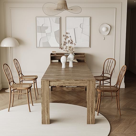 Extendable Dining Table for 6-12 Person,Extendable from 20" to 98.43",Extendable Dining Room Table Wooden Kitchen Table Extendable Console Table Conference Meeting Table