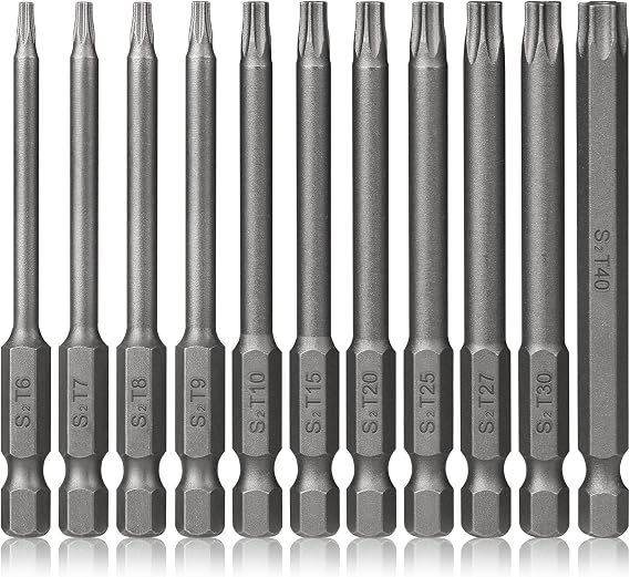 Tamper Proof Torx Bit Set Hakkin 11Pcs Security Torx Security Bits Set | 1/4” Hex Shank S2 Steel 75mm Resistant Star Bits T6-T40 Torx Screwdriver Bit Set for Impact Driver Hand Tools