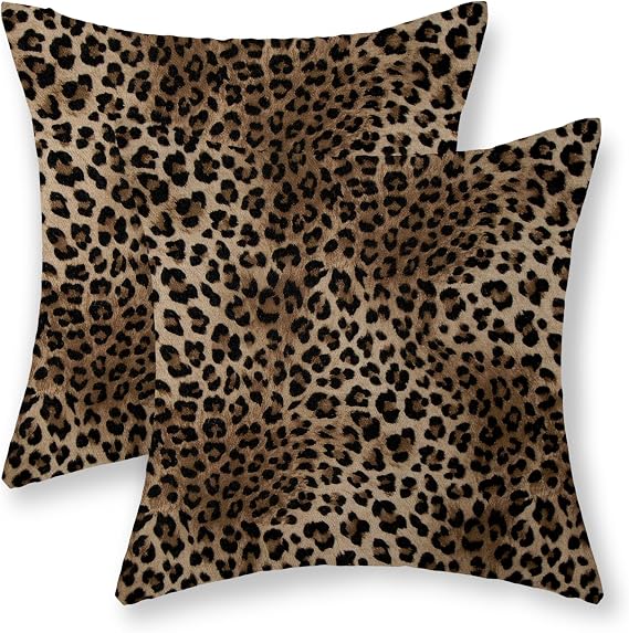 Brown Leopard Print Pillow Covers 18x18 Set of 2 Cheetah Pillow Cases Animal Skin Cheetah Print Modern Decorative Throw Pillows Outdoor Farmhouse Decorations Cushion Case for Couch Sofa Room