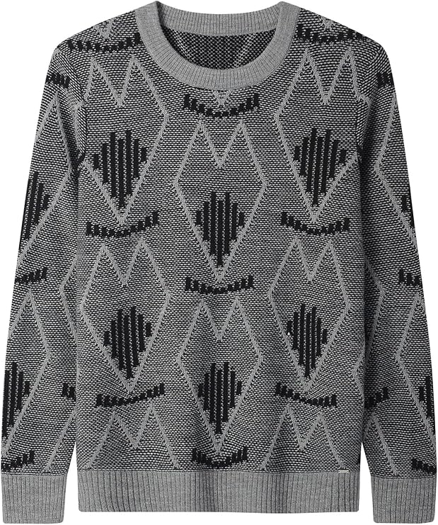 ZHILI Ugly Christmas Sweaters for Men Featuring Winter Argyle Patterns Loose Crew Neck Pullover Sweater