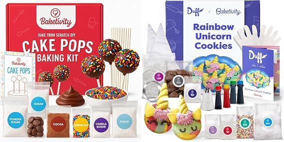 Baketivity Baking Kit Bundle DIY Cake Pops & Unicorn Rainbow Cookies by Duff Goldman Kids Baking Set with Pre-Measured Kosher Ingredients, Decorating Supplies & Video Tutorials Ages 6-12+