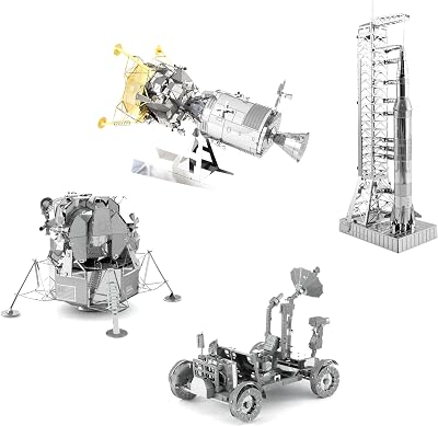 Fascinations Apollo 3D Metal Model Kits Set of 4 - CSM with LM, Lunar Module, Rover, Saturn V with Gantry