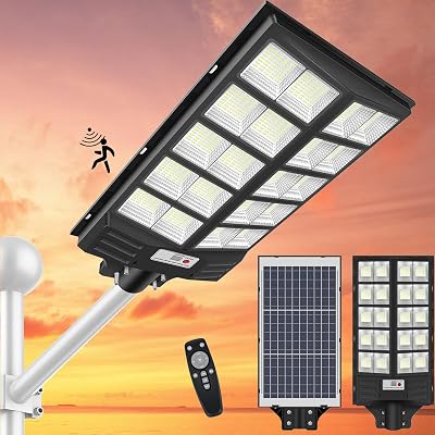 6000W Solar Street Lights Outdoor Waterproof, 600000LM Solar Powered Parking Lot Lights Dusk to Dawn, Solar Security Flood Lamps with Motion Sensor and Remote for Outside, Commercial Area Lighting