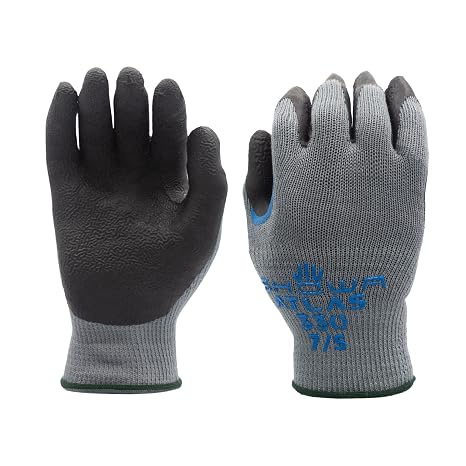 SHOWA ATLAS 330 Gloves with Rough Grip, Latex Coated Palms, Abrasion Resistant, Multi-Purpose Work Gloves, Maintenance, Mechanical & Warehousing, Grey/Black, Small, Single Pair