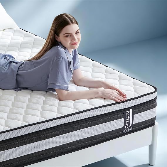 Resspry Double Mattresses,10.6 Inch Hybrid Mattress | Breathable Foam,Individually Pocket Spring,Medium Plush,Motion Isolation,Pressure Relief,Mattress in a Box