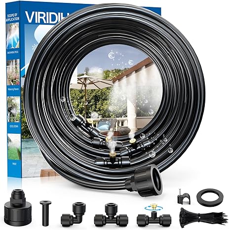 100FT|30M Misting Systems, Outdoor Water Misting Cooling System, for Backyard Mist Kit for Garden Greenhouse Fan Deck Umbrella Canopy Pool Porch Trampoline Sprinkler Park BBQ Party