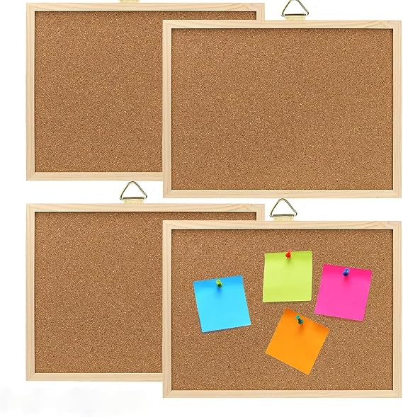 4 Pack 30 x 40 cm Cork Board, Double Sided Notice Pin Board with Wall Mount Screws and Pins, Wooden Frame Cork Bulletin Message Notice Board for Walls, Home, Office, 11.8 x 15.8 Inch