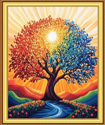 Foxnyart Stamped Cross Stitch Kits Full Range of Embroidery Needlework Starter Kits for Beginners Adults 11CT Embroidery Patterns Art Crafts DIY Needlepoint Kit-Magic Rainbow Tree 16x20 inchs