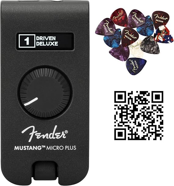 Fender Mustang Micro Plus Headphone Amplifier Bundle with Austin Bazaar Exclusive 12-Pack Picks and Instructional Video